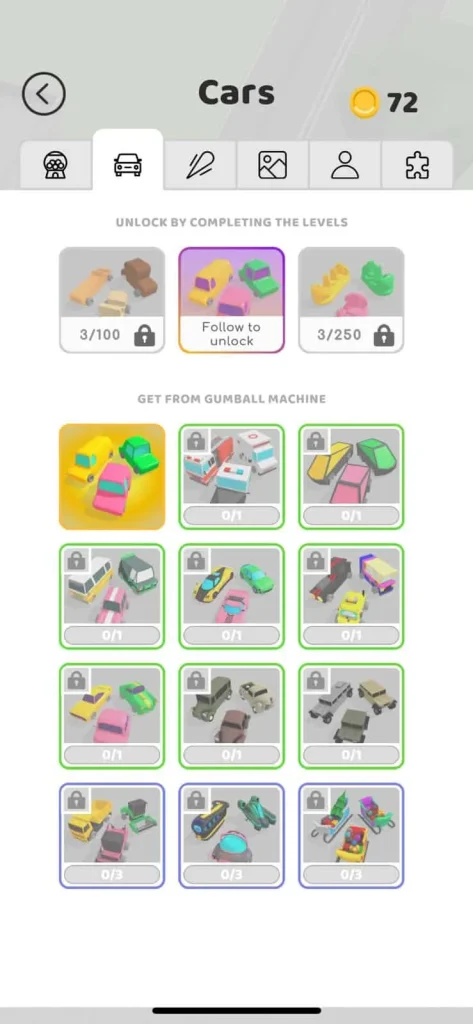 screenshot of parking jam 3d menu